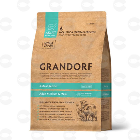 Picture of GRANDORF Dog Medium & Maxi չոր կեր 4 տեսակի միսով (գառ, հնդկահավ, բադ, վայրի վարազ) շների համար, 10 կգ
