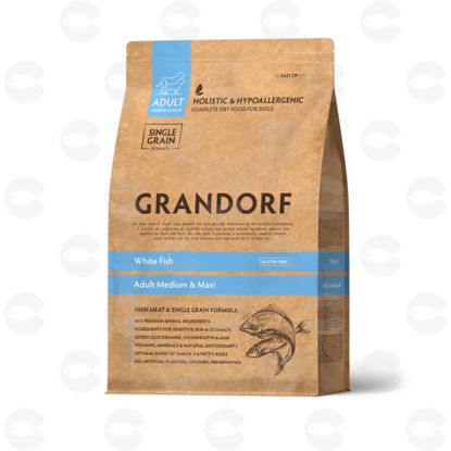 Picture of GRANDORF Dog Medium & Maxi չոր կեր սպիտակ ձկով շների համար, 10 կգ