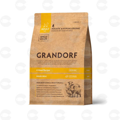 Picture of GRANDORF Dog Mini չոր կեր 4 տեսակի միսով (գառ, հնդկահավ, բադ, վայրի վարազ) փոքր ցեղերի շների համար, 3 կգ